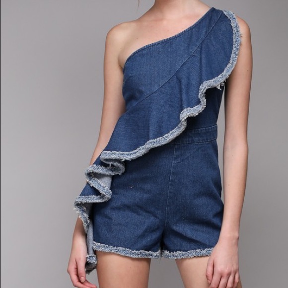 denim ruffle romper